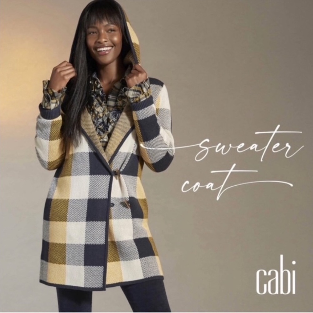 Cabi Hooded Buffalo Plaid Sweater Coat Plaid #4229, NWOT Size Small